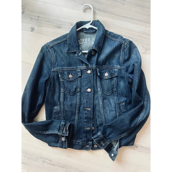 Y2K Gap Denim Jacket classic Dark Wash Fall Staple Cotton Unisex - Picture 2 of 8